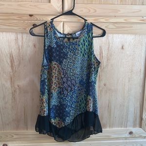 Star Vixen printed lace sheer bottom blouse shirt size S